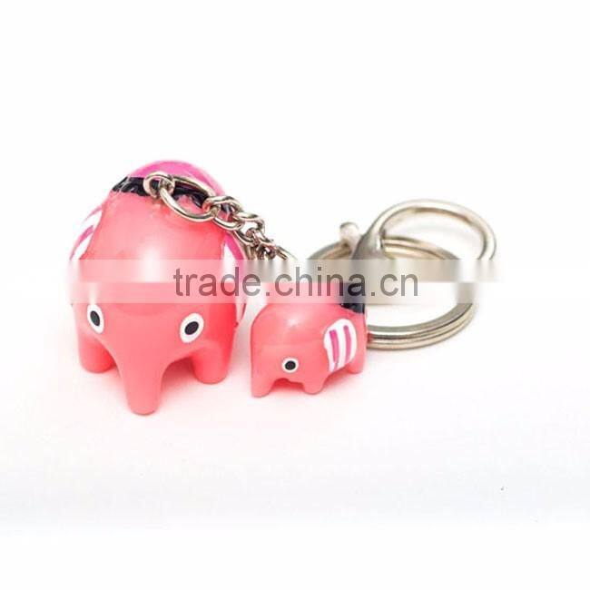 Pink resin cartoon elephant keychains