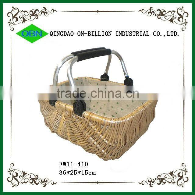 Customized design or size wicker shopping handle basket with aluminum frame