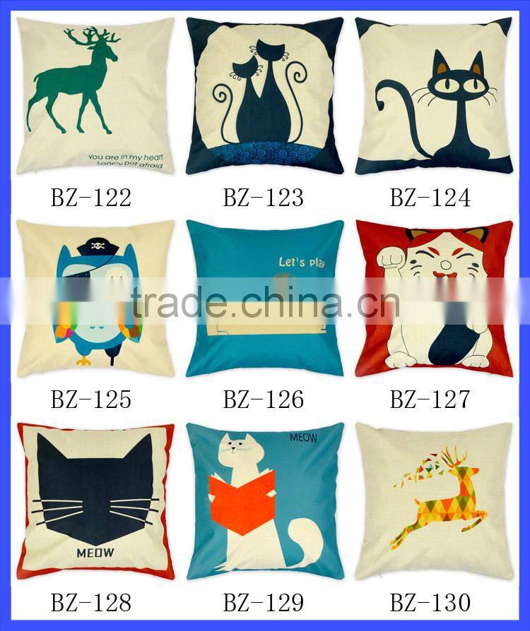 Cute Cat Patterns Printing Linen Cloth Fabric Pillow Cover Wholesale