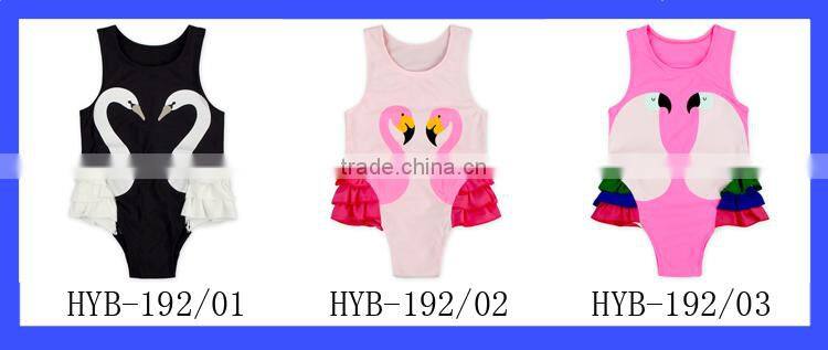 Honorable White Swan Printed Girls Bodysuit Summer Ruffles Kids Girls Swimwear