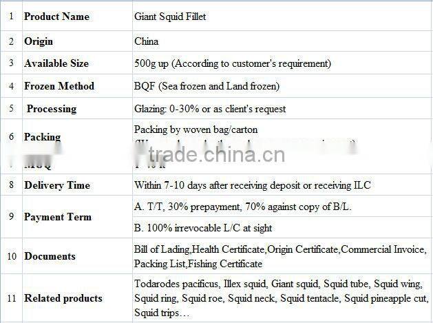 Frozen Giant Squid Fillet