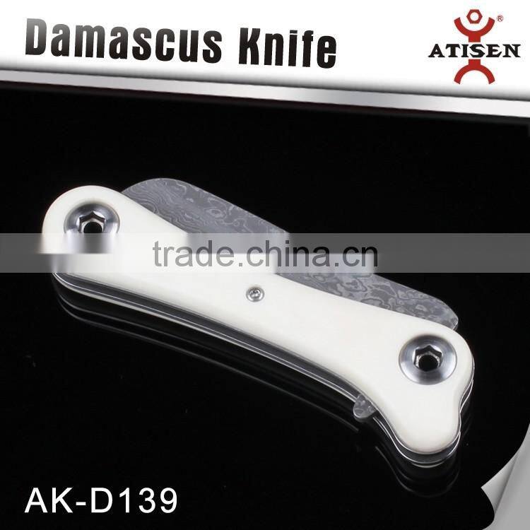 Damascus Folding knife Antler Handle knife for Outdoor Survival