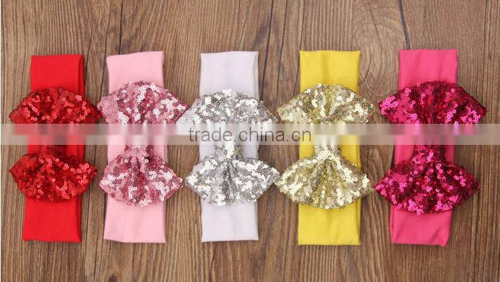 wholesale baby stretch hair headband blue fancy sequin bowknot Headband For Girls Headband Pretty Princess Hair Hands