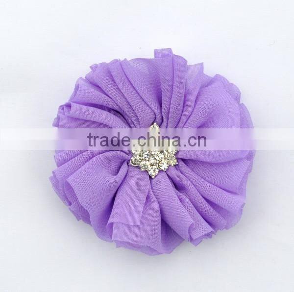 handmade chiffon flower with rhinestone for kids hair accessories