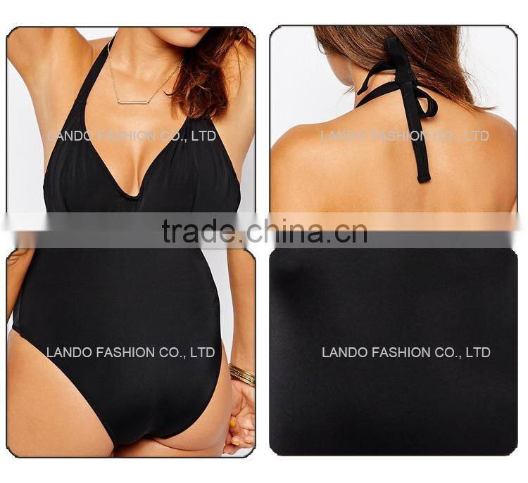 Wholesale summer black halter hot sexy girl plus size bathing suit