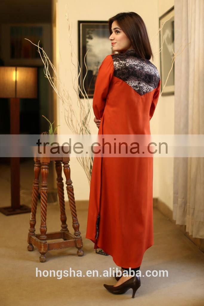 Long shirt with double pocket fancy net kurti designs for women fashion designer kurta HSD7969