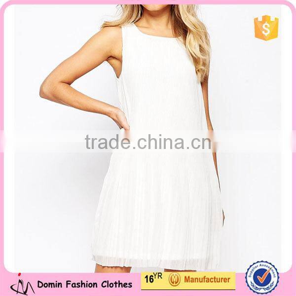 2015 Hot Sale Tailored Sleeveless Shift Dress With Pleats