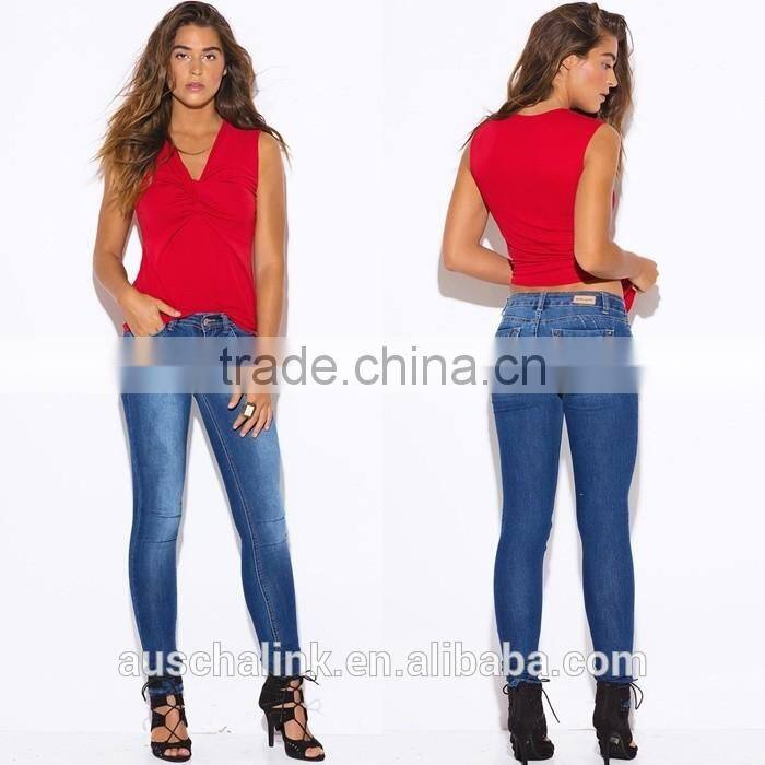 OEM service blue denim mid rise jeans wholesale china