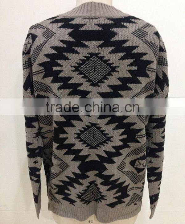 Women open chest knitted patterns aztec cardigan sweater