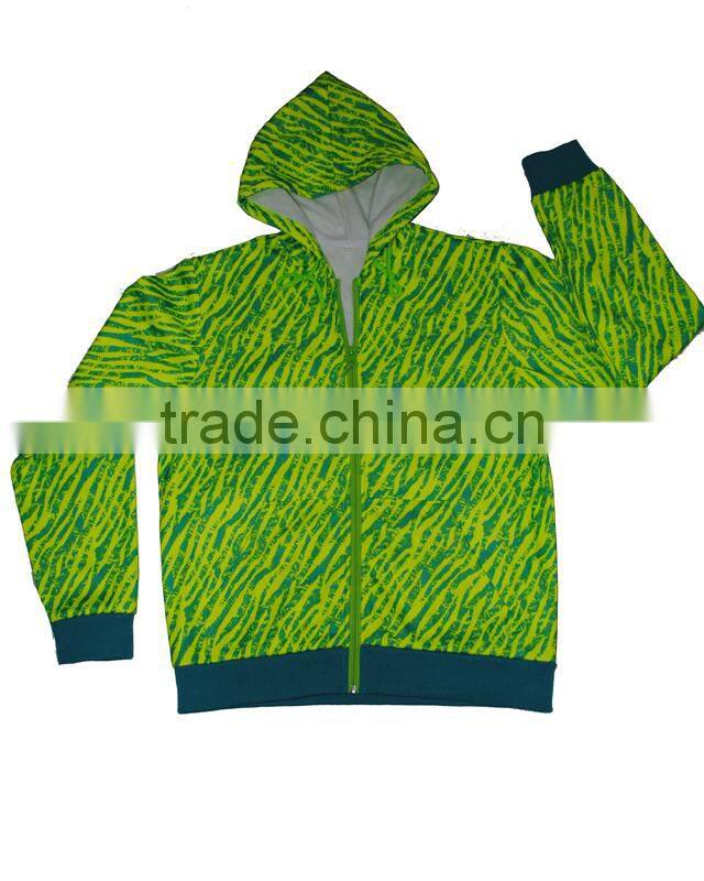 Professional Fleece Wear Manufacturer designs itself full print fleece hooded men casual jacket polyester ,240g brushed inside
