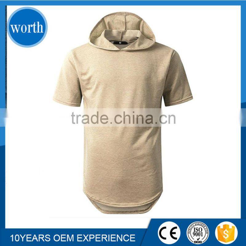 Beige Hoodie Classic Drawstring Style with Curved Hem Longline Tee Custom Made in Fujian