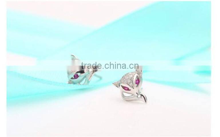 925 Sterling Silver ruby fox stud earrings jewelry