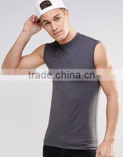 Custom charcoal turtleneck sleeveless muscle t-shirts, sports tank tops men OEM