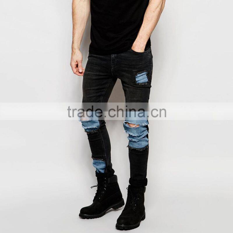 OEM services factory light blue plain fashion skinny jeans boys
