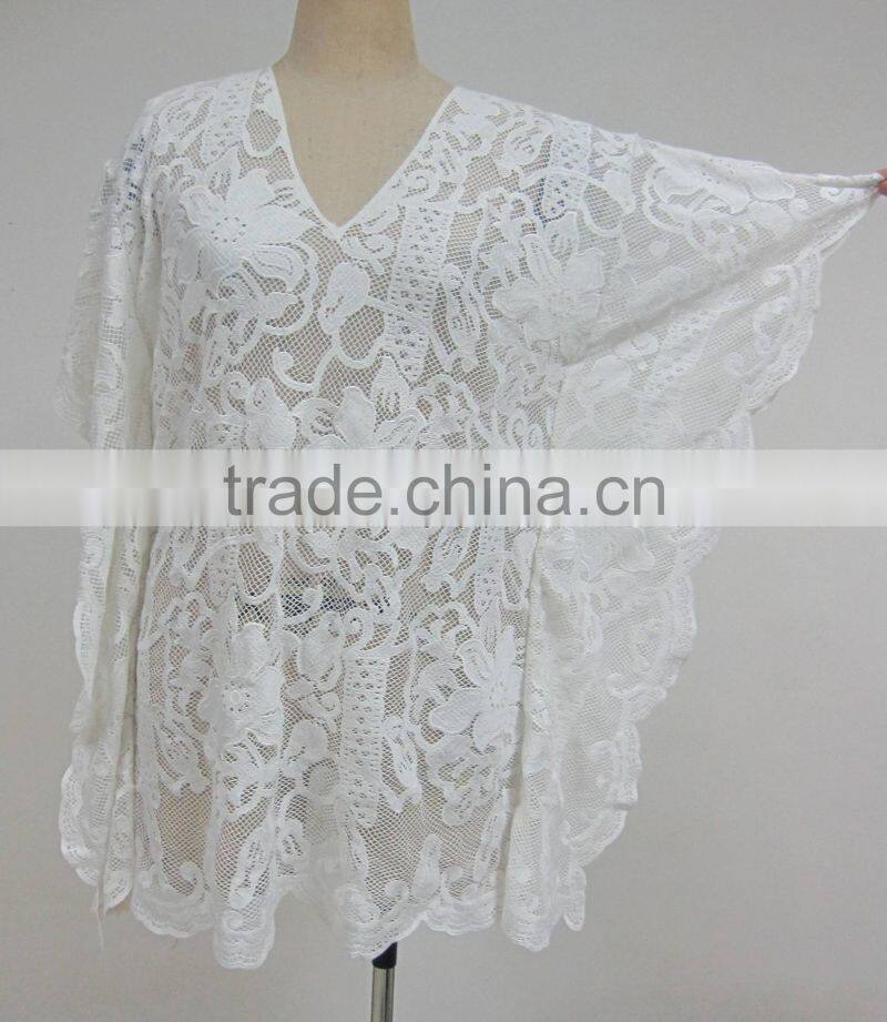 latest fashion western ladies mesh embroidery beach cover casual kaftan