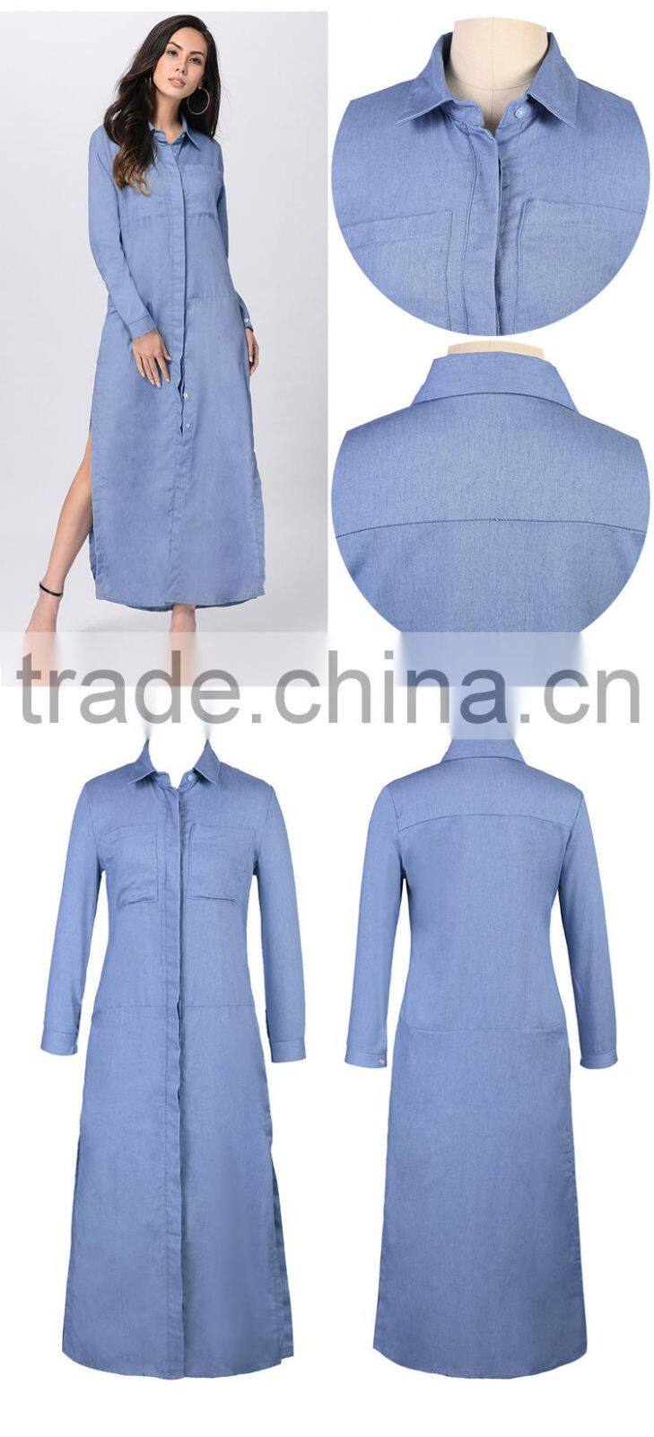 Zakiyyah MD003 Long shirt Blue New Model Malaysia Baju Kurung 2017 Dubai Abaya Wholesale China Kaftan Dress