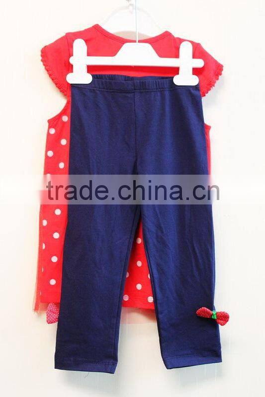 Wholesale Fashion Design Polka Dot Baby Girls Summer Dress Set Knitted 100% Cotton Dress 2 Pcs Set TP-7958