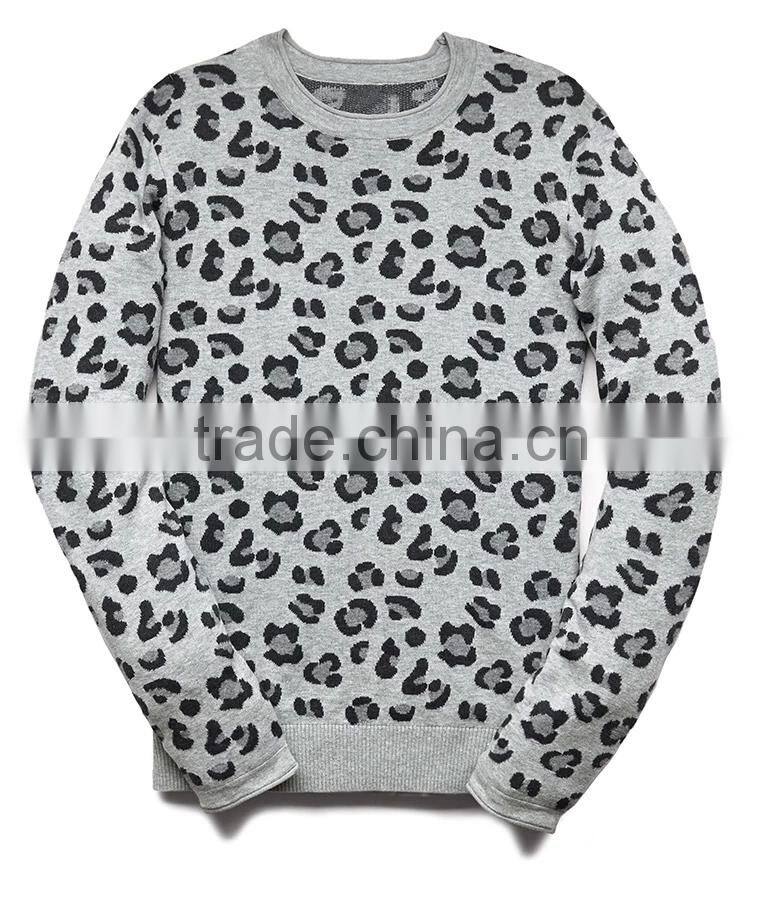 rib-knit hem crew neck long sleeve leopard pullover sweater knitting pattern
