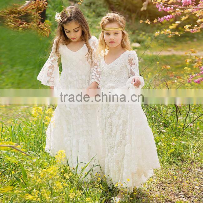 2017 Baby Girl Party Dress Children Frocks Designs Flower Girls White Long Maxi Wedding Dress