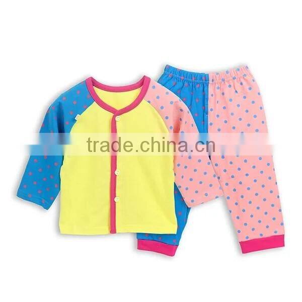 Spring Autumn Polka Dots Red Sky Blue Kids Pajamas Girl Nightwear