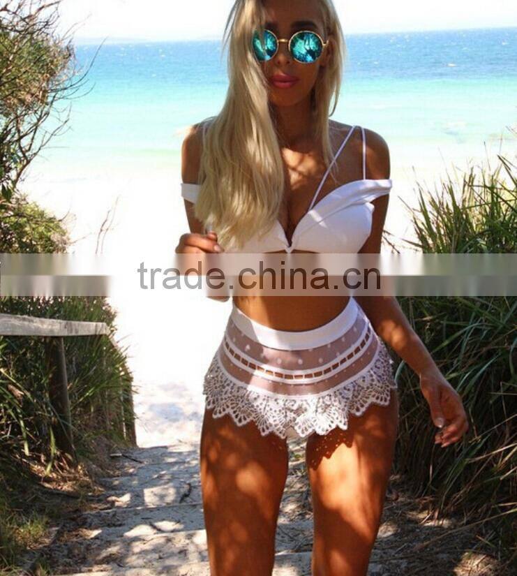 M737 D.Y fashion 2016 ladies women white lace bikini swimwear beachwear