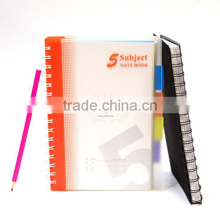 Transparent PVC cover spiral binding notebook cheap student exercise notebook custom diary notebook with index tab