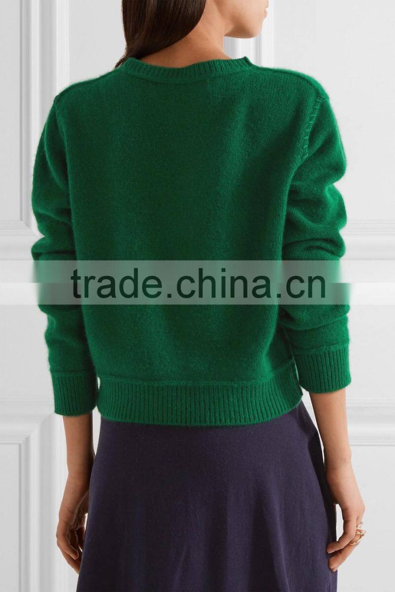 Slips On Wholesale High Quality Cropped Cashmere Sweater of Green Color
