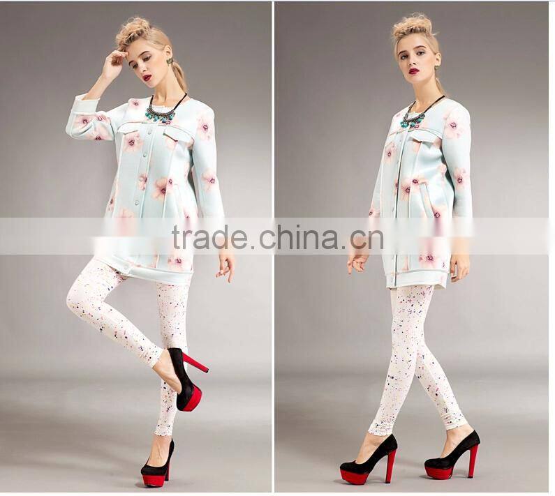 women's full print space cotton snap cardigan longline Hoodie dress/Sweatshirt