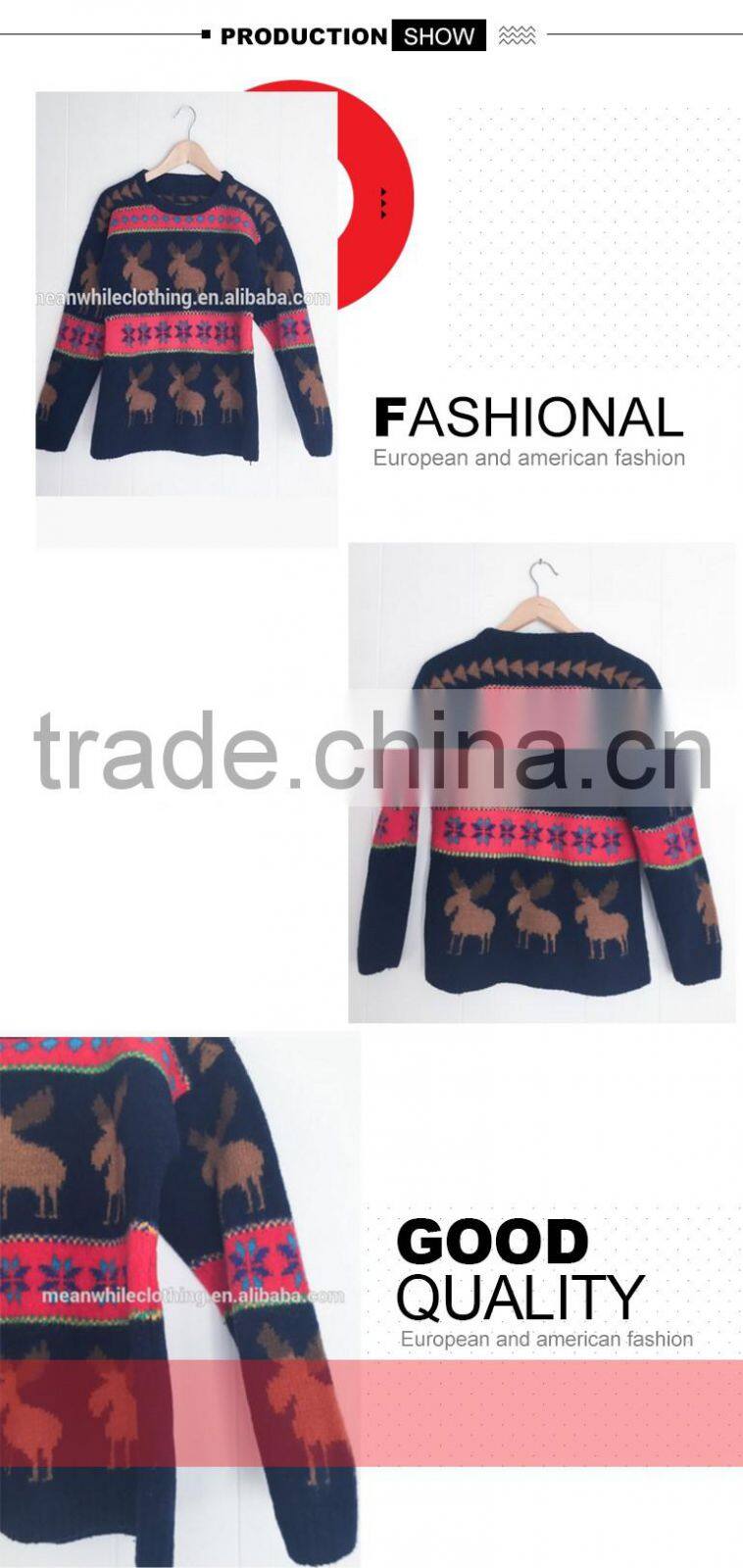 Women autumn knitting patterns christmas reindeer sweater pullover