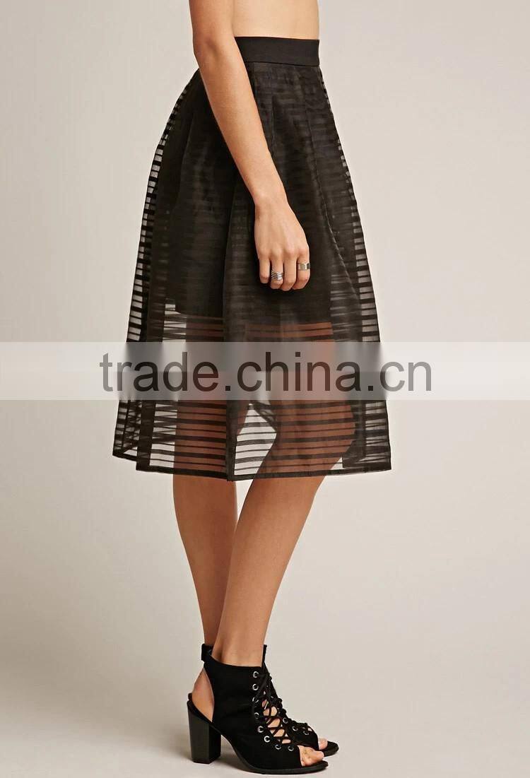 2017 guangzhou shandao summer oem service new design fashion black net women A-line midi skirt