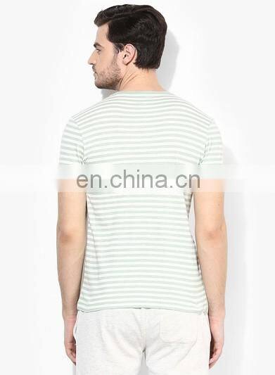 Green Striped Round-Neck Cotton T-Shirts,tshirts
