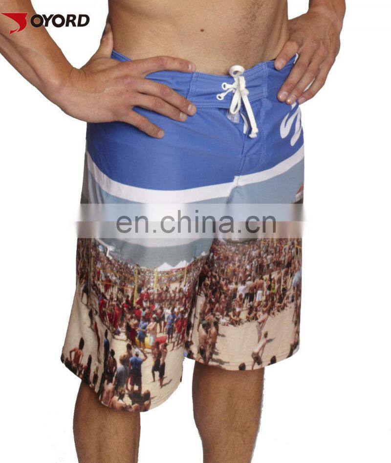 Wholesale custom printed swimwear 4 way stretch blank fishing shorts