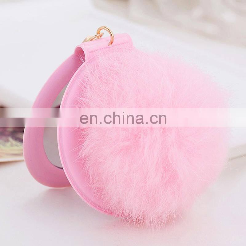 High quality lovely rabbit fur pompom mirror fur ball accessory for lady