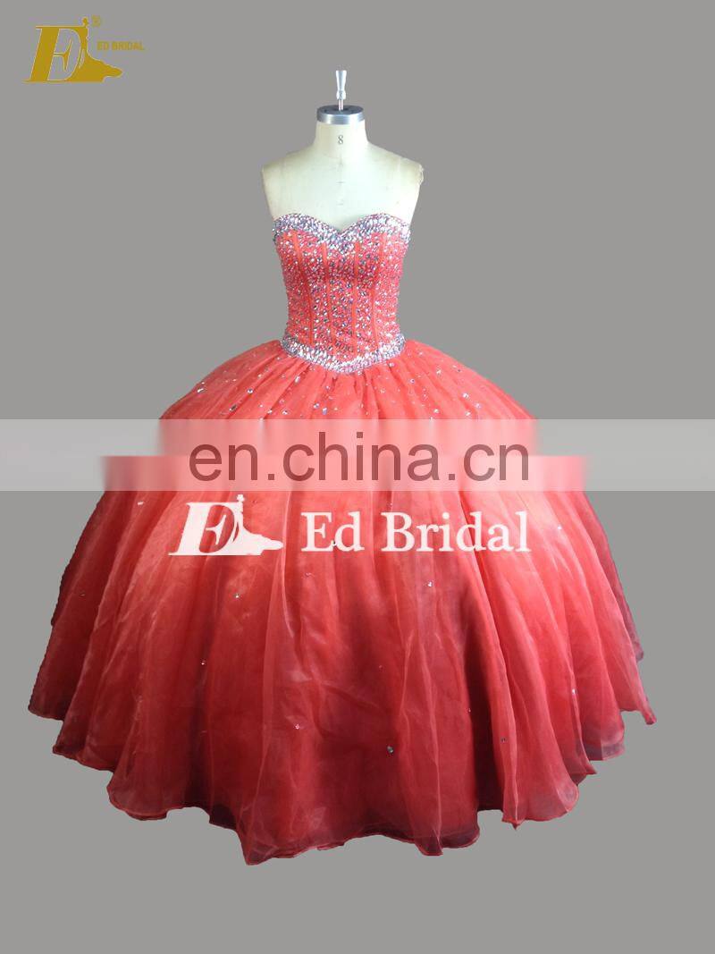 OEM Plus Size Sleeveless Crystal Beaded Organza Made In China Quinceanera Dresses Ball Gown