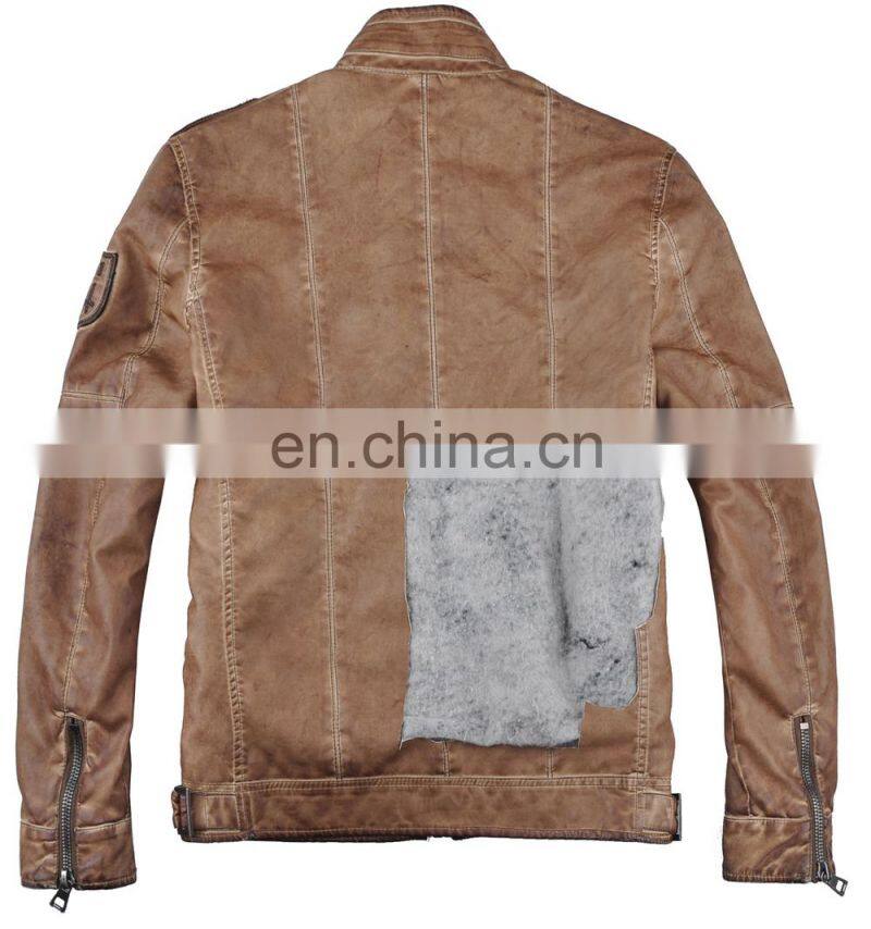 2015 lastest fashion handsome padded garment dyed men leather jacket
