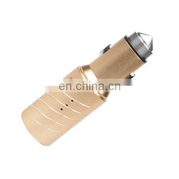 3 in 1 Gold/Silver Aluminum Alloy Anion air purifier 5V 3.1A Dual USB quick charge safty hammer Car Charger