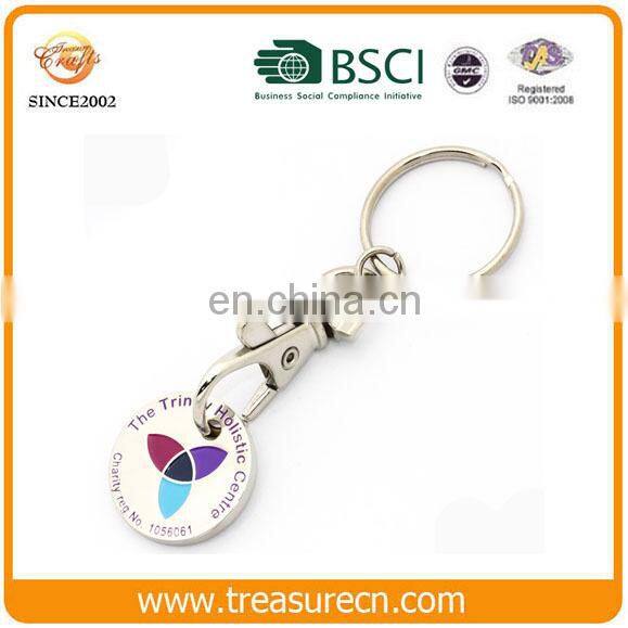 Top quality cheap metal coin holder keychain with sticker logo