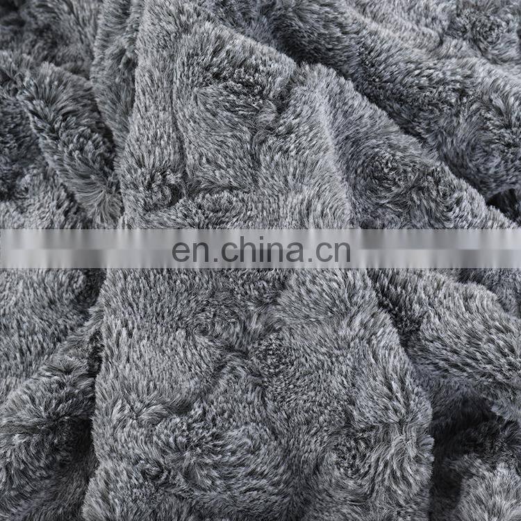New luxury grey color pv fur minky brushed double plush throw blanket