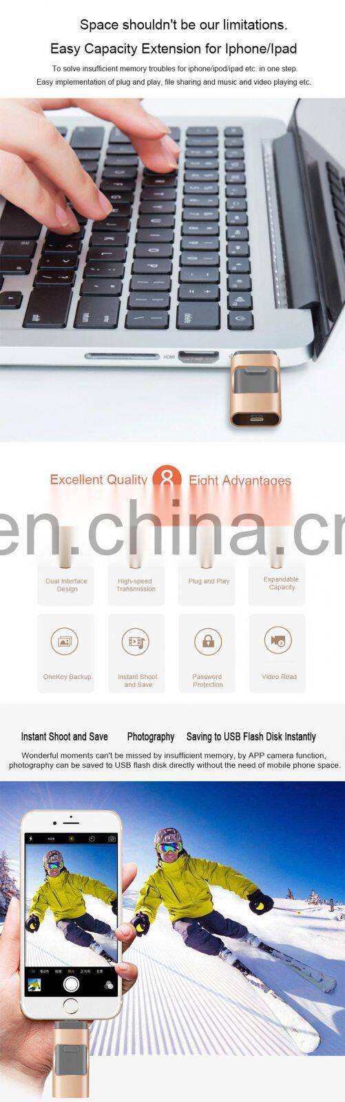 hot selling 3 in 1 USB Iflash Drive for iphone ipad Android 8G USB Flash Drive OTG with best price