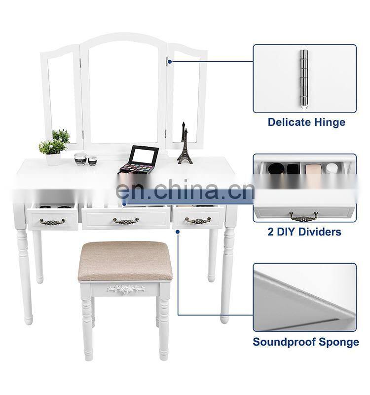 Wooden Vanity Mirror Modern Dressing Table With Mirror And Stool
