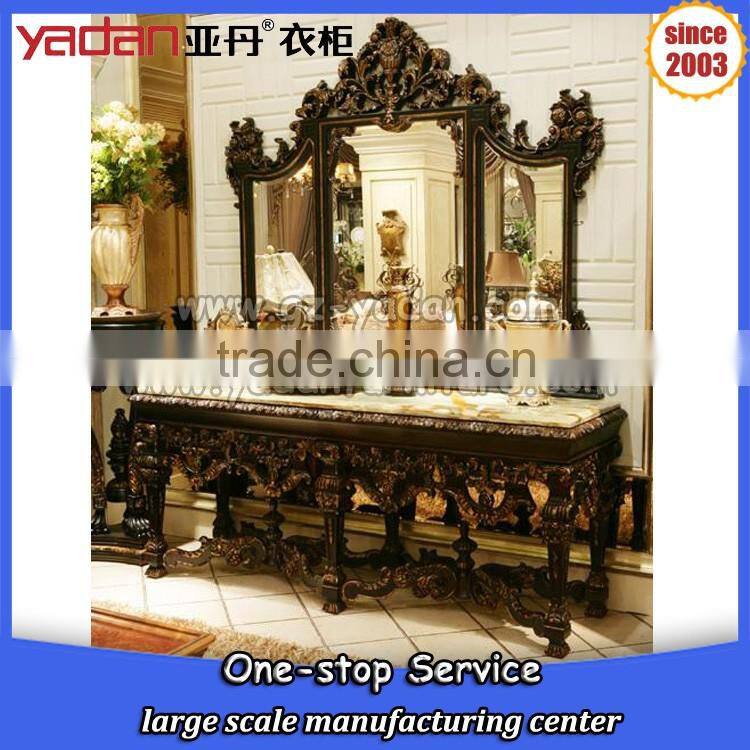 Antique wooden dressing table designs for bedroom with mirror and stool