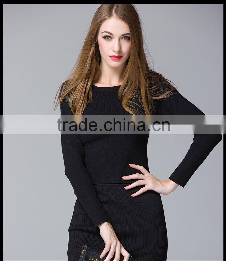 Fashion design handmade pullover collar knit wool sweater for young ladies