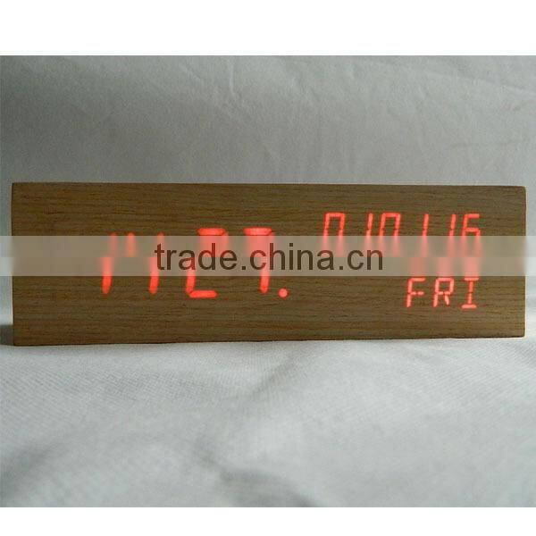 Office Digital LED Wood Clock with Calendar and Touch Function