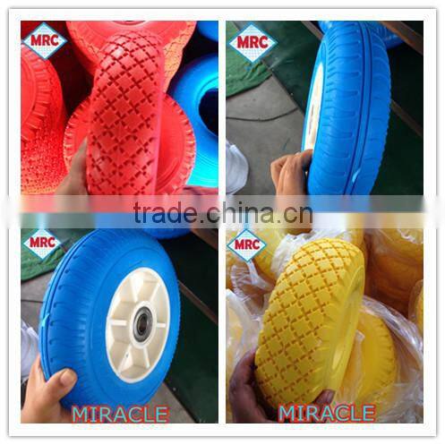 Heavy duty small solid flat free wheelbarrow wheel PU foam wagon wheel 260x85 3.00-4