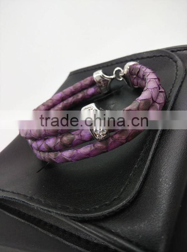 2016 Newest Arrival Hot Selling New Fashion Handmade Bracelet Colorful Python Skin Leather Round
