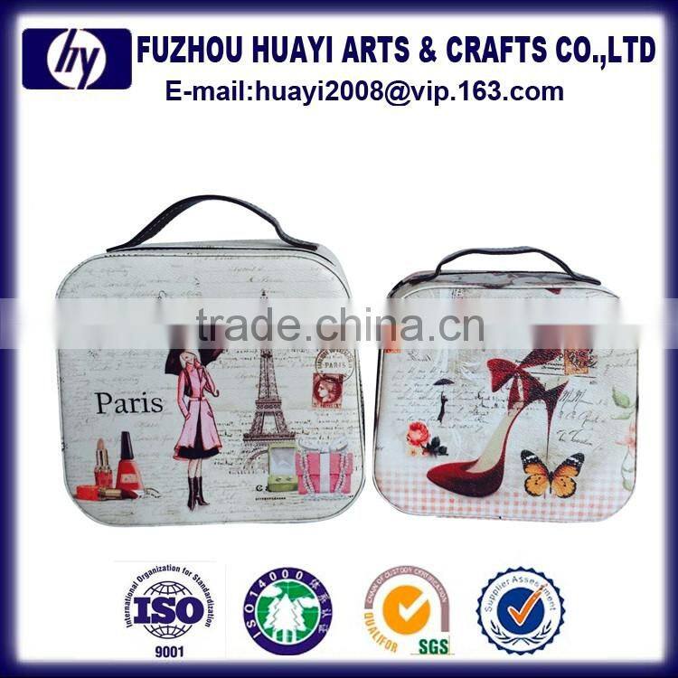 colorful cosmetic box pu printing mini storage boxes set two