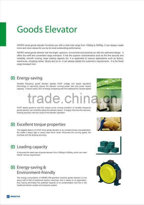 Energy-saving goods elevator with big machine room