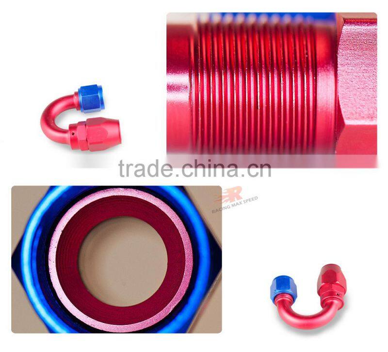 Aluminum oil cooler fitting 180 degree resuable hose end fuel line hose end fitting adaptor blue and red 40-180-10