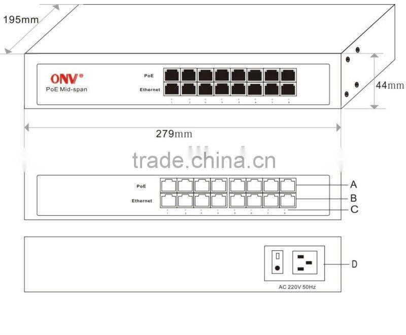 gigabit 8 port poe injector/ poe midspan supplier