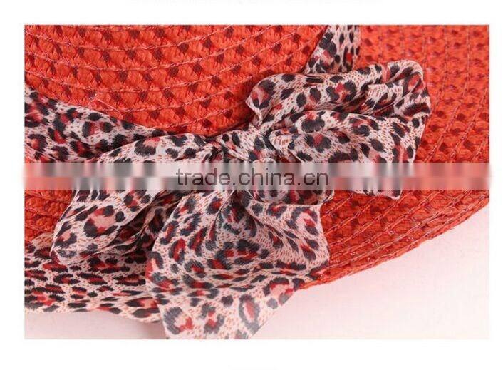 QXSH0055D Red strip straw beach hat for women Fedora